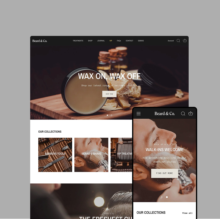 Beard & Co. website design with product display and navigation elements.