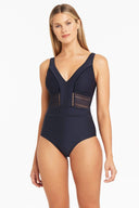 Spliced Plunge One Piece With Ladder Lace